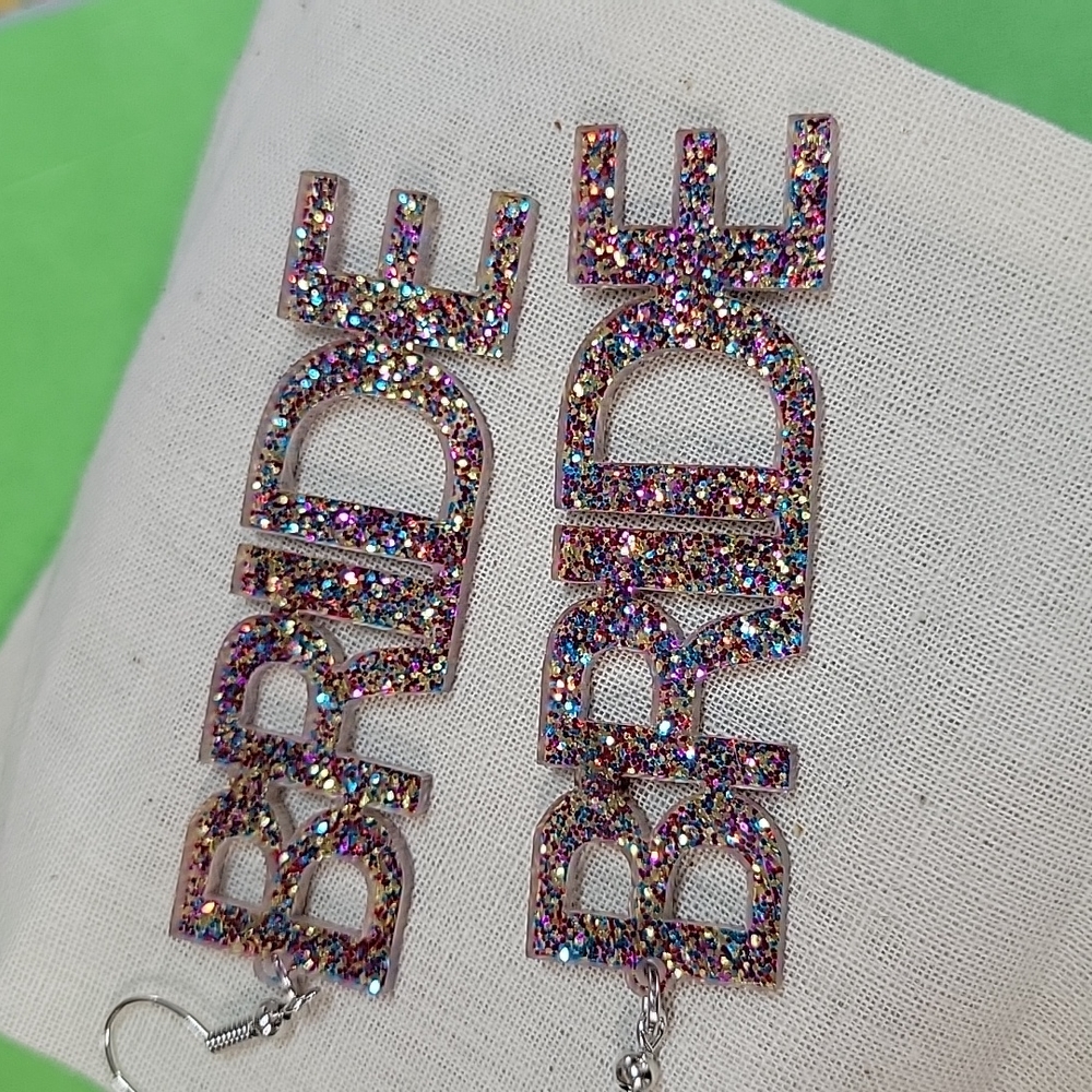 Bride Glitter Earrings, lightweight, Bachelorette - Picture 5 of 5